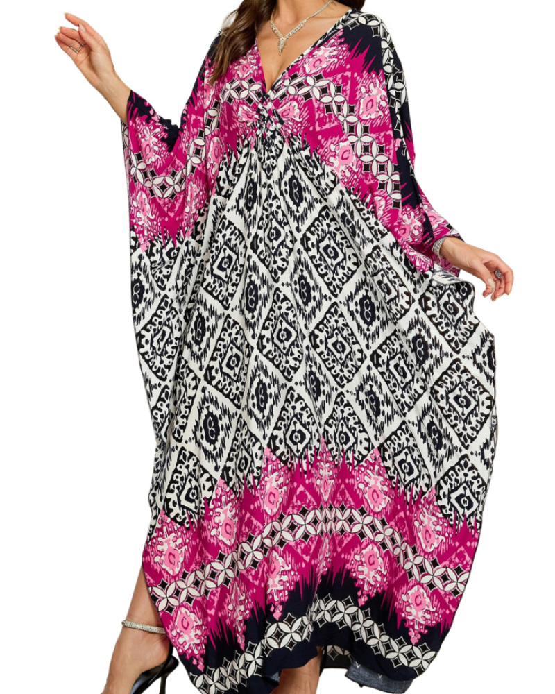 Yana Kaftan Donna Taglia Grande – Abito Maxi da Spiaggia in Viscosa, Scollo a V e Maniche a Pipistrello Bohemien