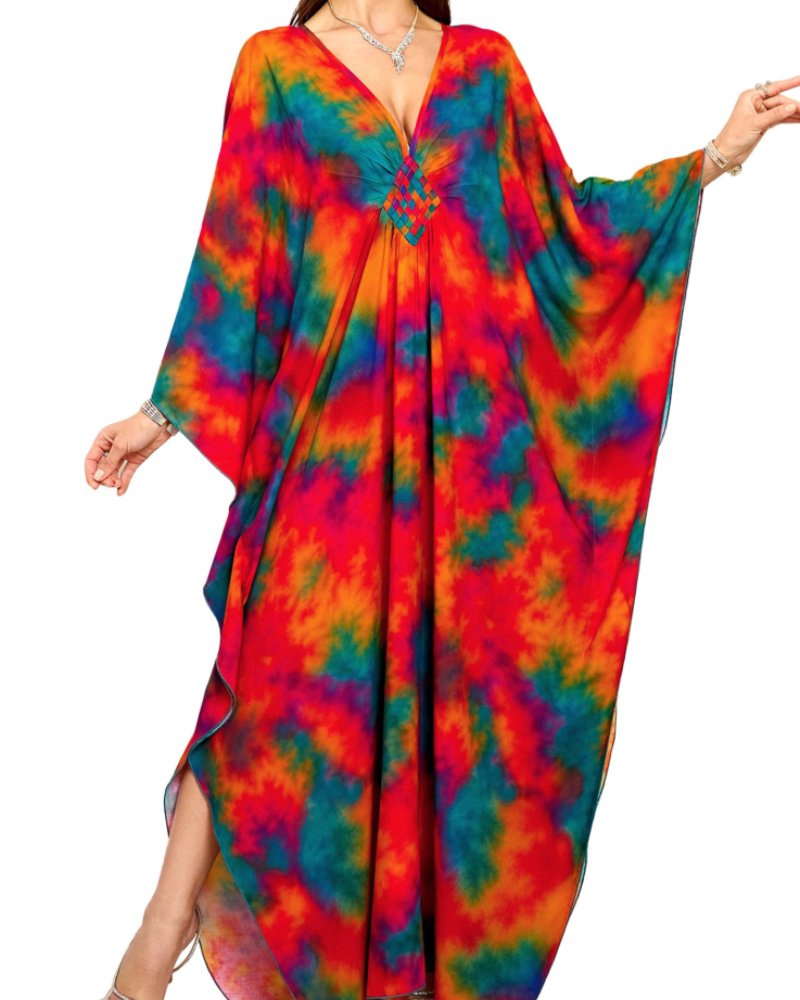 Yana Kaftan Donna Taglia Grande – Abito Maxi da Spiaggia in Viscosa, Scollo a V e Maniche a Pipistrello Bohemien