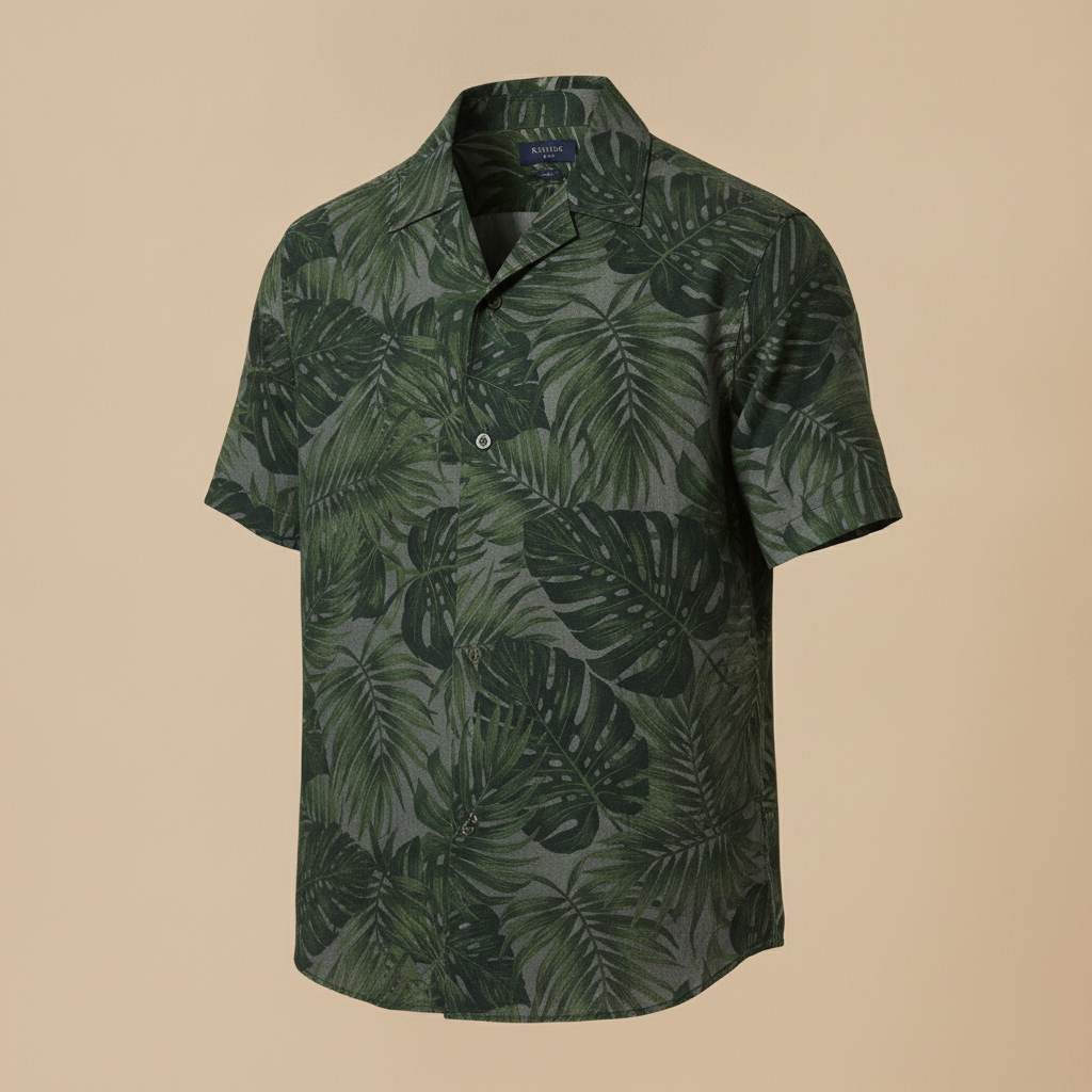 Camicia Uomo Camp Collar Fantasia Tropicale – Stile Vacanza - Giungla Scura