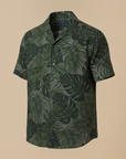 Camicia Uomo Camp Collar Fantasia Tropicale – Stile Vacanza - Giungla Scura