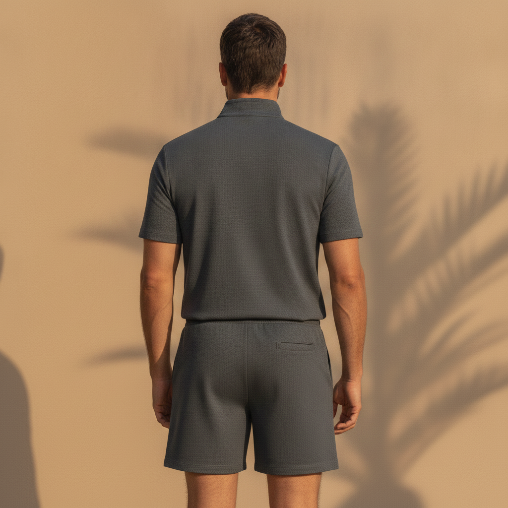 Completo Coordinato Uomo Polo Zip e Pantaloncini - vista posteriore