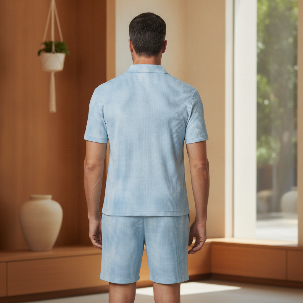 Completo Coordinato Uomo Camicia Acquerello e Pantaloncini - vista posteriore