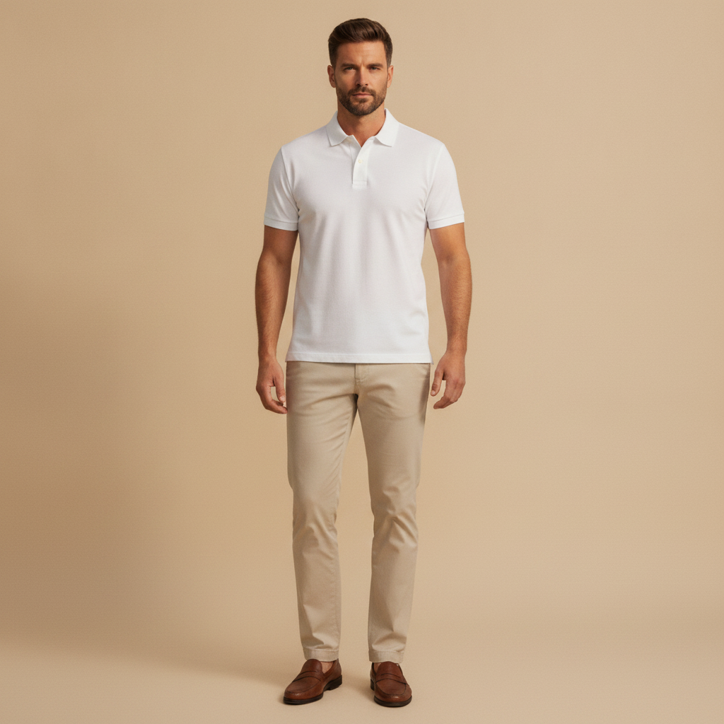 Polo Uomo Premium Filo di Scozia – Cotone Pregiato Setoso - Bianco - indossato