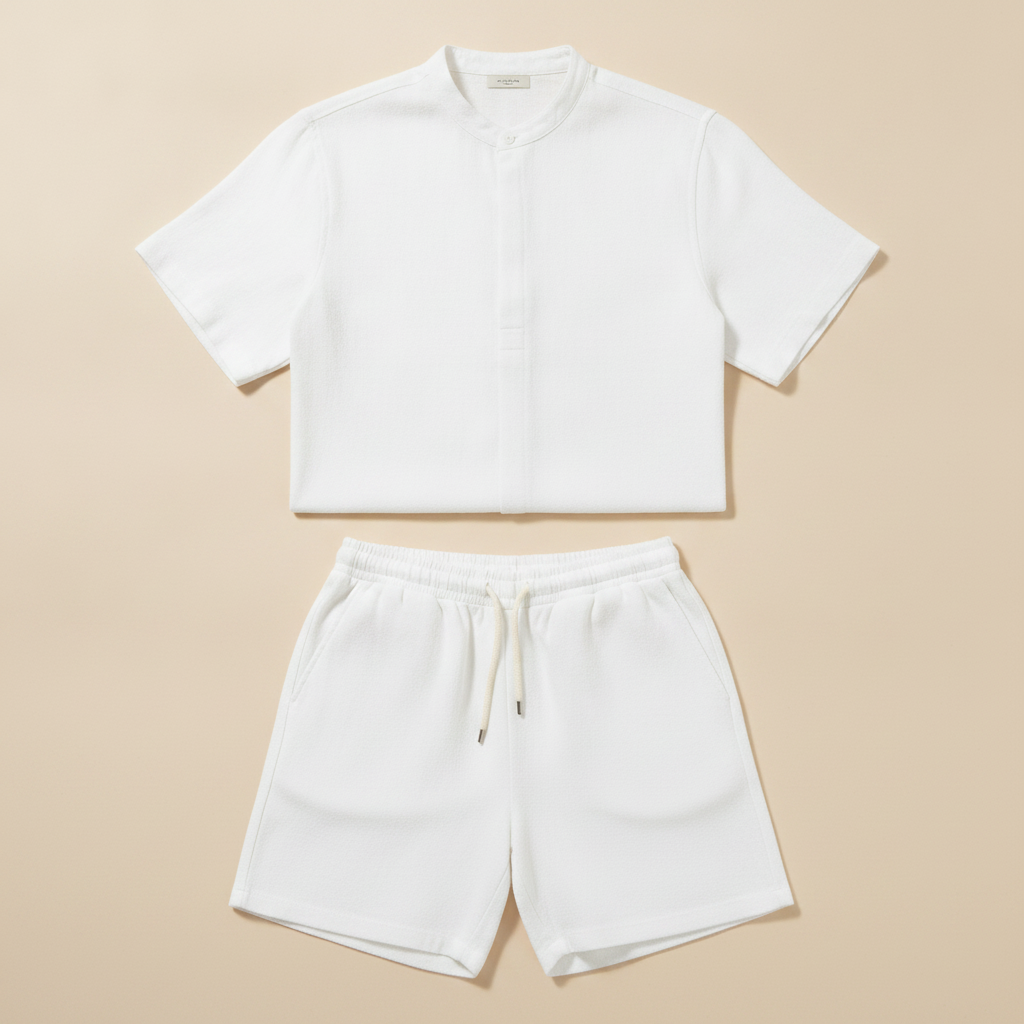 Completo Coordinato Uomo in Lino – Camicia e Pantaloncini Naturali - Bianco