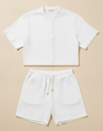 Completo Coordinato Uomo in Lino – Camicia e Pantaloncini Naturali - Bianco