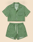 Completo Coordinato Uomo Camicia Geometrica e Pantaloncini - Geometrico Verde