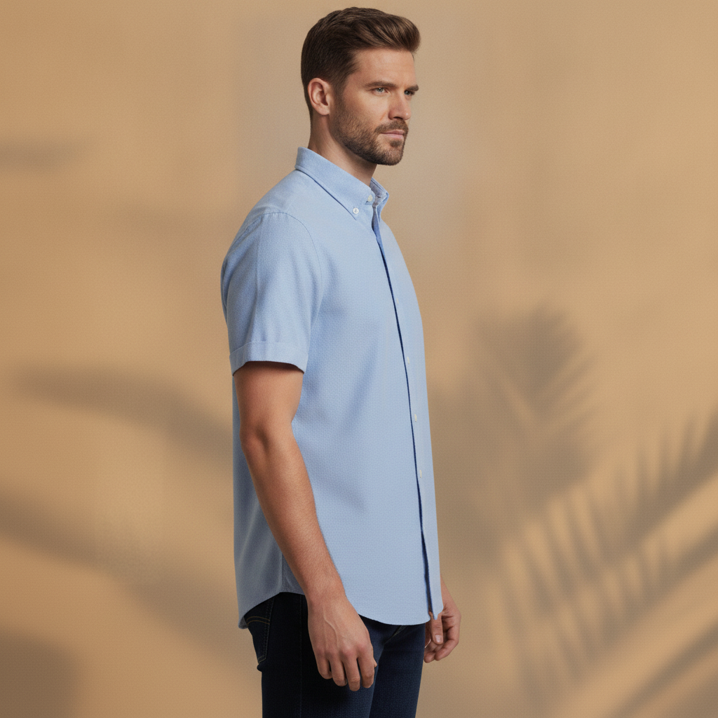 Camicia Uomo Oxford Manica Corta – Versatile ed Elegante Estiva - vista laterale