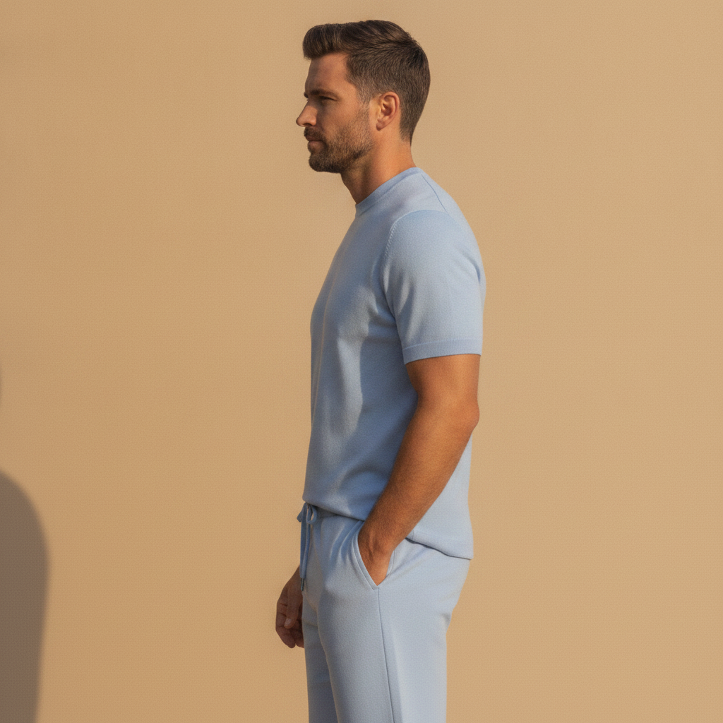 Completo Coordinato Uomo Camicia Doppio Ritorto e Pantaloncini - vista laterale