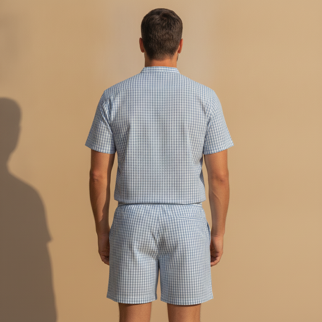 Completo Coordinato Uomo Camicia Gingham e Pantaloncini - vista posteriore