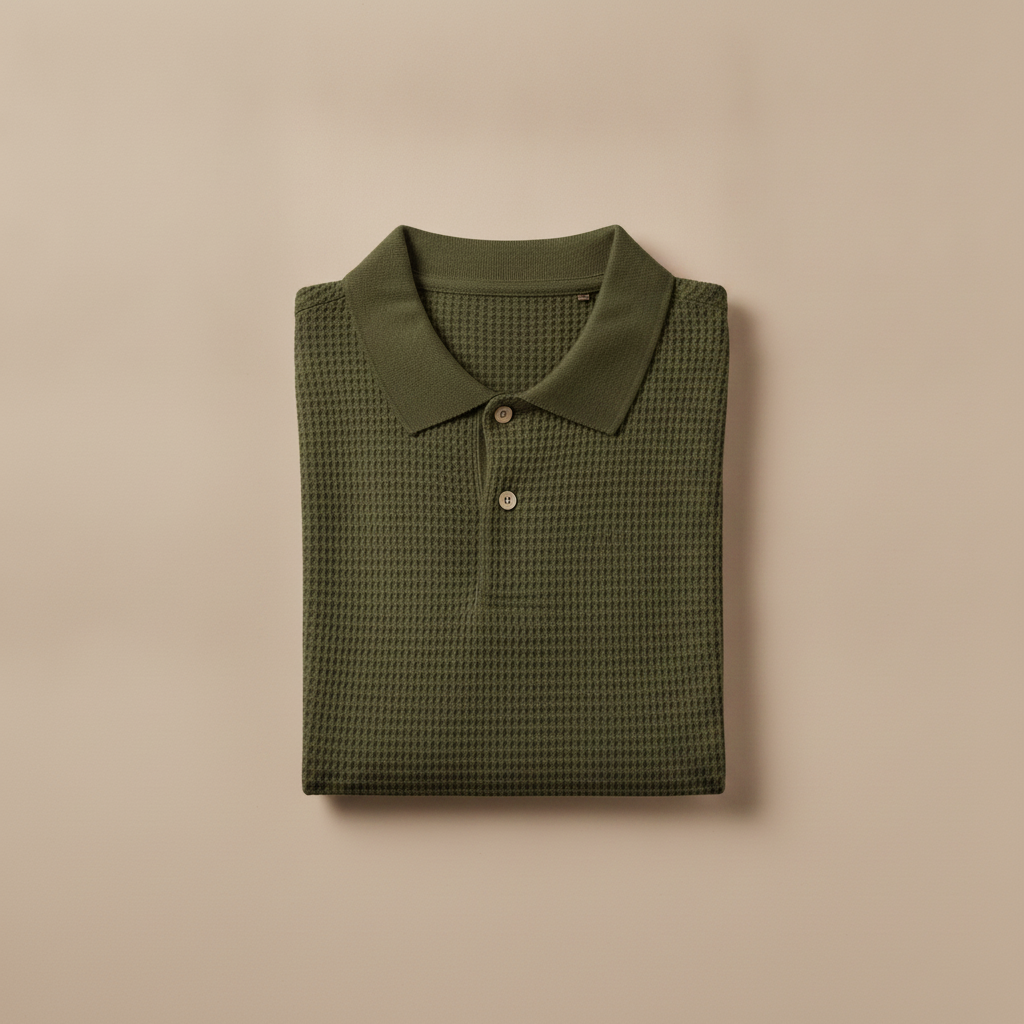 Polo Uomo Waffle Knit Testurizzata – Effetto Nido d'Ape Elegante - Verde Oliva