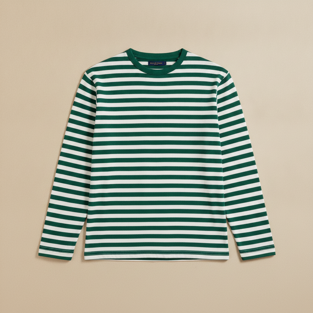 T-shirt Uomo a Righe Marinière – Stile Nautico Estivo - Verde e Bianco
