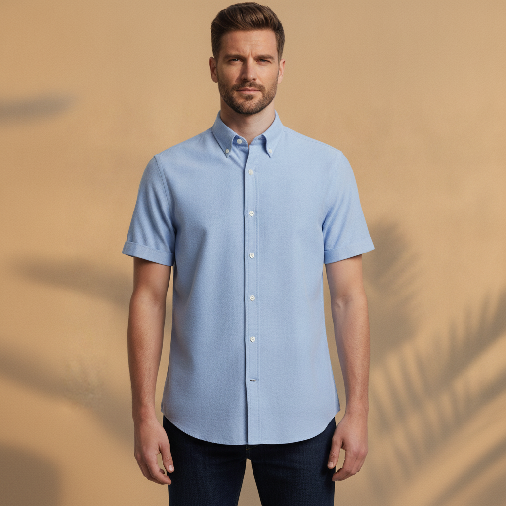 Camicia Uomo Oxford Manica Corta – Versatile ed Elegante Estiva - Bianco - indossato