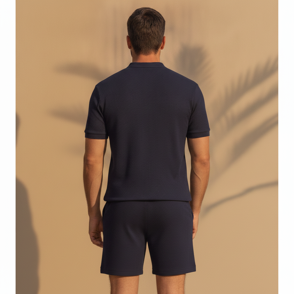Completo Coordinato Uomo Polo Piqué Testurizzata e Pantaloncini - vista posteriore