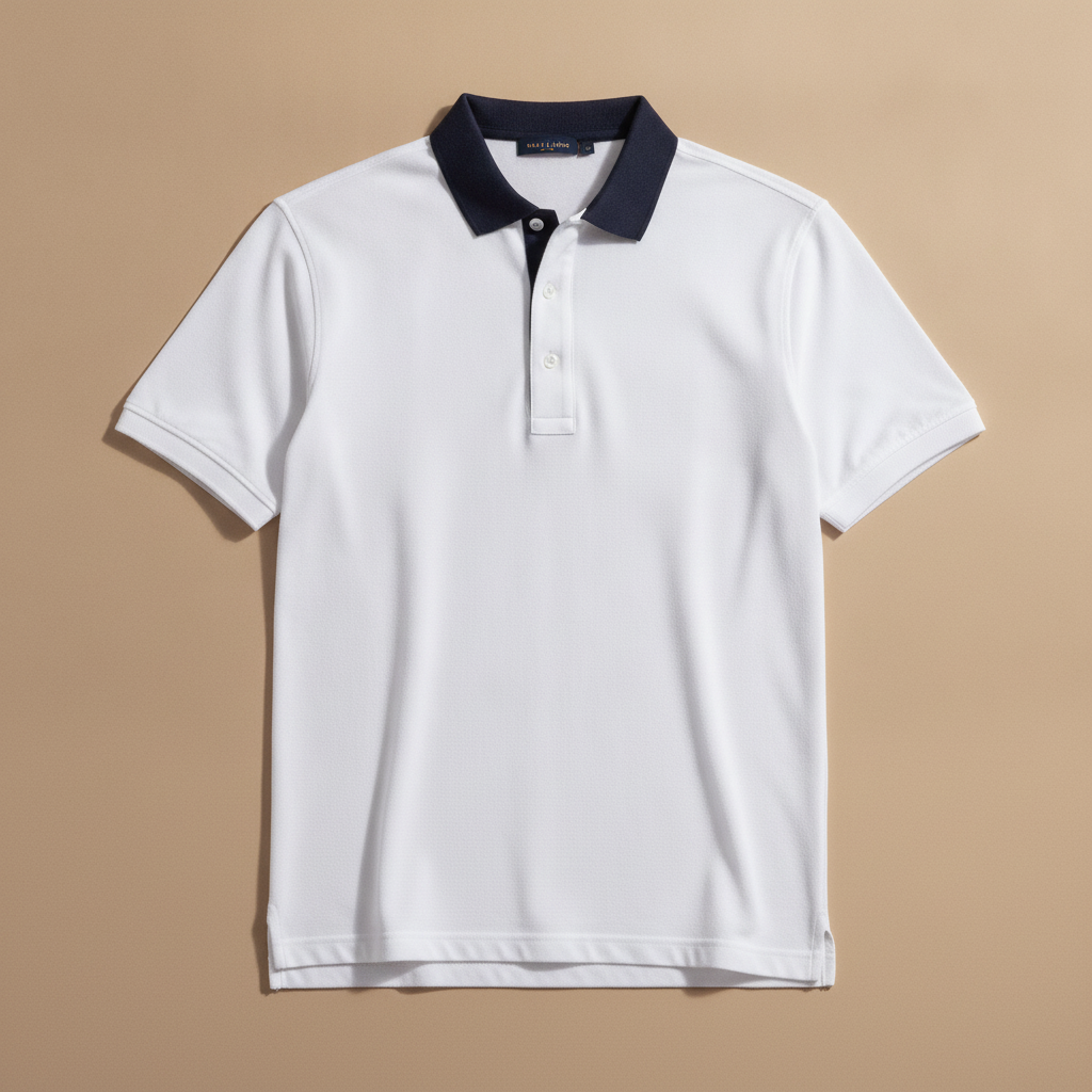 Polo Uomo con Placket a Contrasto – Dettaglio Raffinato - Bianco con Navy