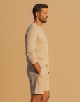 Completo Coordinato Uomo Camicia Lino Manica Lunga e Pantaloncini - vista laterale