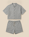 Completo Coordinato Uomo Camicia Quadri Windowpane e Pantaloncini - Grigio Quadri