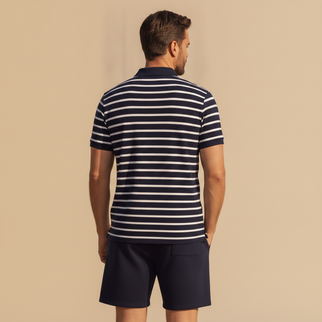 Completo Coordinato Uomo Polo a Righe e Bermuda - vista posteriore