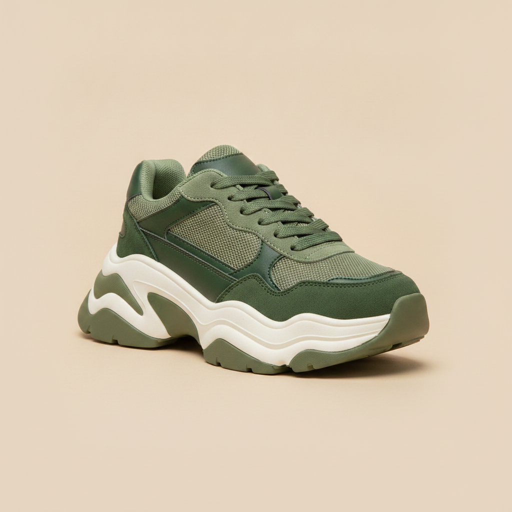 Sneakers Uomo Chunky Dad Bicolore – Streetwear Retro di Tendenza - Crema e Verde