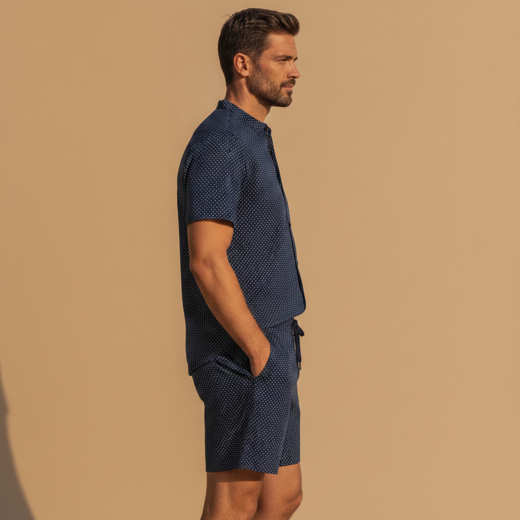 Completo Coordinato Uomo Camicia Micro-Pois e Pantaloncini - vista laterale