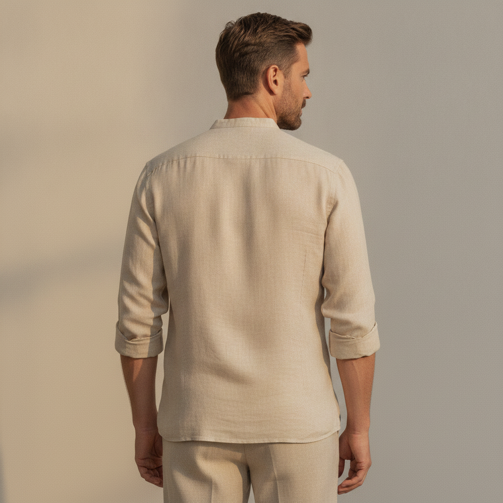 Camicia Uomo in Lino Tinta Unita – Eleganza Naturale Raffinata - vista posteriore