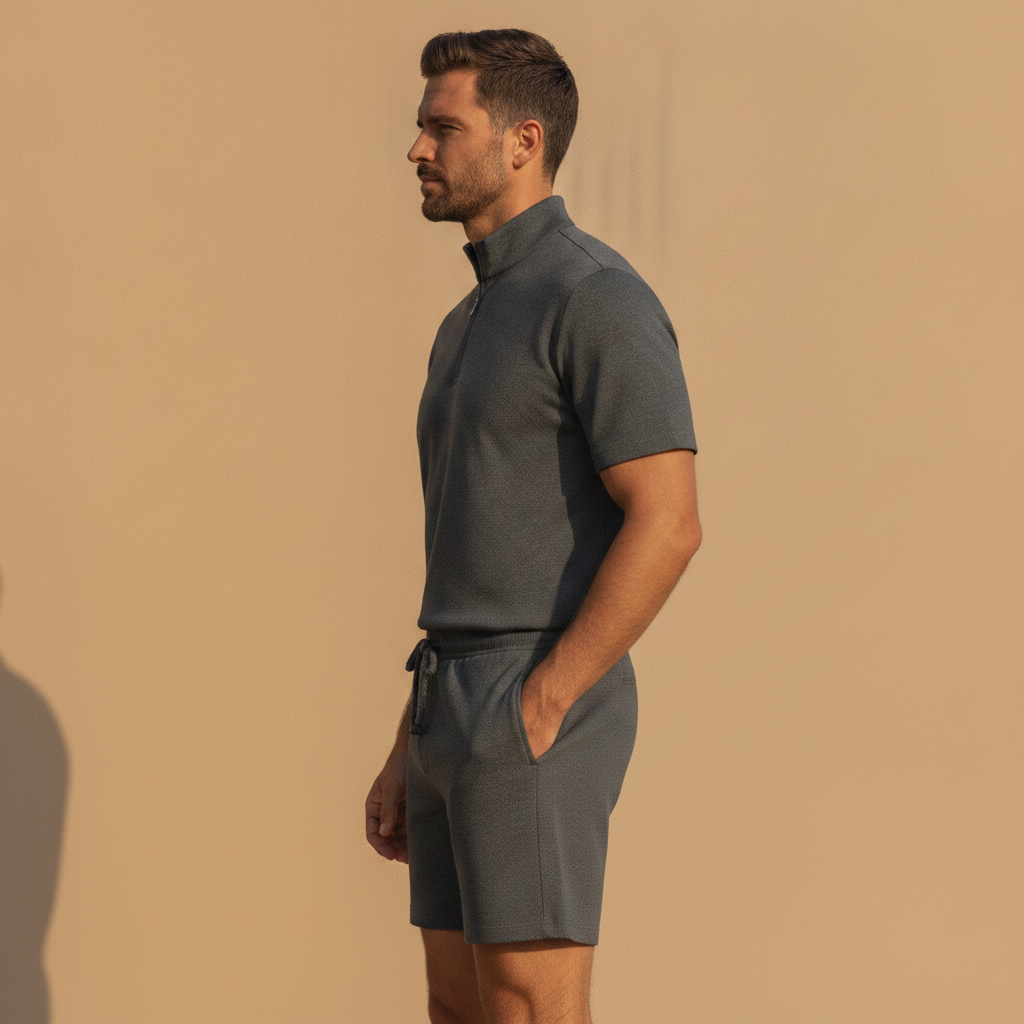 Completo Coordinato Uomo Polo Zip e Pantaloncini - vista laterale