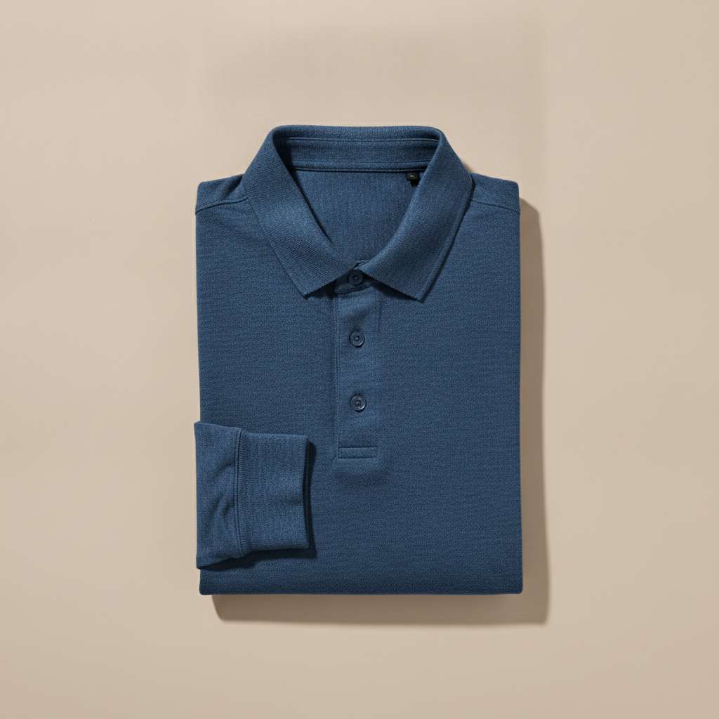 Polo Uomo Manica Lunga in Cotone – Elegante Casual per Mezza Stagione - Blu Petrolio