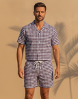 Completo Coordinato Uomo Camicia Madras e Pantaloncini - Rosso e Blu - indossato