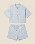 Completo Coordinato Uomo Camicia Quadri Windowpane e Pantaloncini - Azzurro Quadri