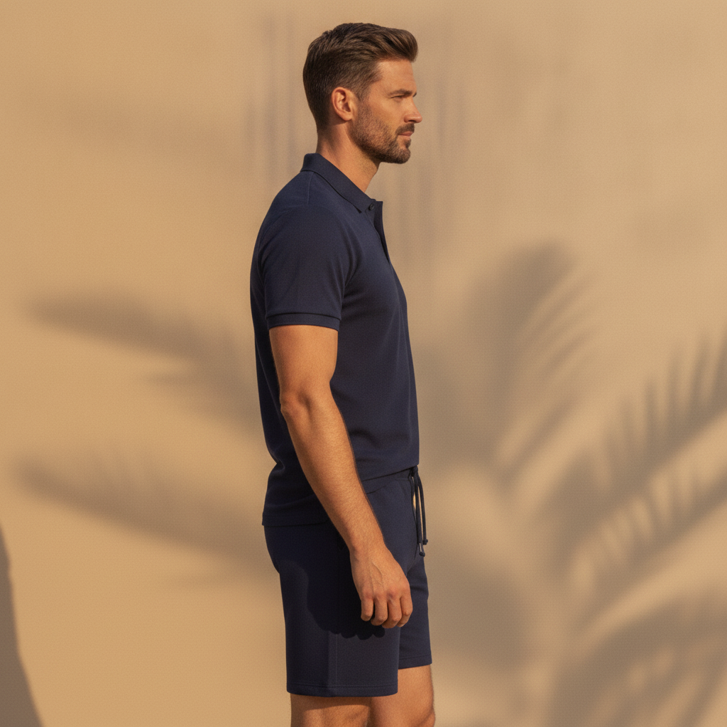 Completo Coordinato Uomo Polo e Pantaloncini – Set Sportivo Estivo - vista laterale