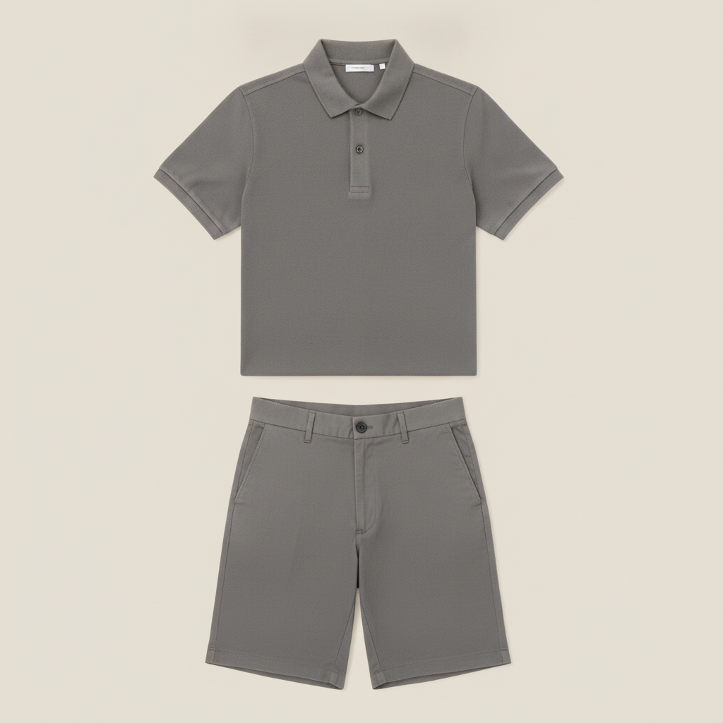 Completo Coordinato Uomo Polo Piqué e Bermuda Chino - Grigio