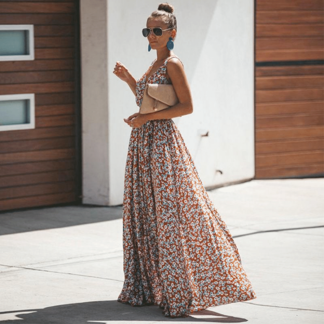 Sildora Abito Lungo Stile Boho Chic Estivo a Fiori Donna - Multicolor