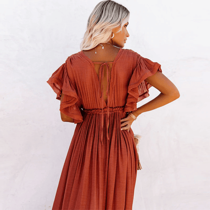 Sildora Vestito Boho Chic per Matrimonio Invitata Donna - Abito Lungo Arancione