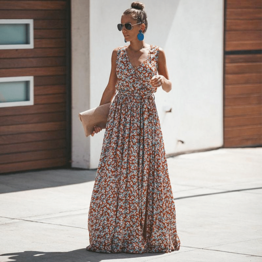 Sildora Abito Lungo Stile Boho Chic Estivo a Fiori Donna - Multicolor