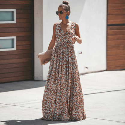 Sildora Abito Lungo Stile Boho Chic Estivo a Fiori Donna - Multicolor
