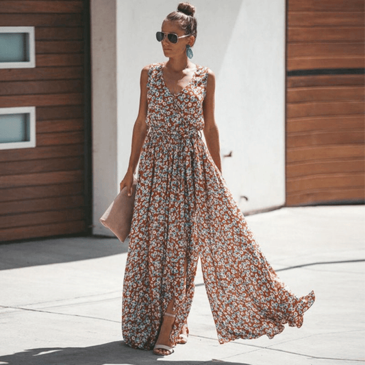 Sildora Abito Lungo Stile Boho Chic Estivo a Fiori Donna - Multicolor