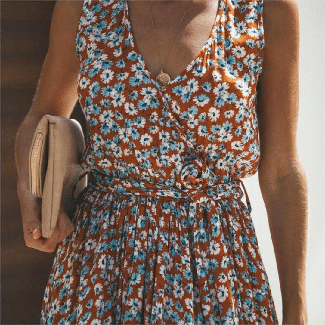 Sildora Abito Lungo Stile Boho Chic Estivo a Fiori Donna - Multicolor
