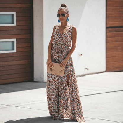 Sildora Abito Lungo Stile Boho Chic Estivo a Fiori Donna - Multicolor