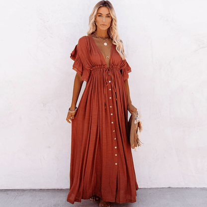 Sildora Vestito Boho Chic per Matrimonio Invitata Donna - Abito Lungo Arancione
