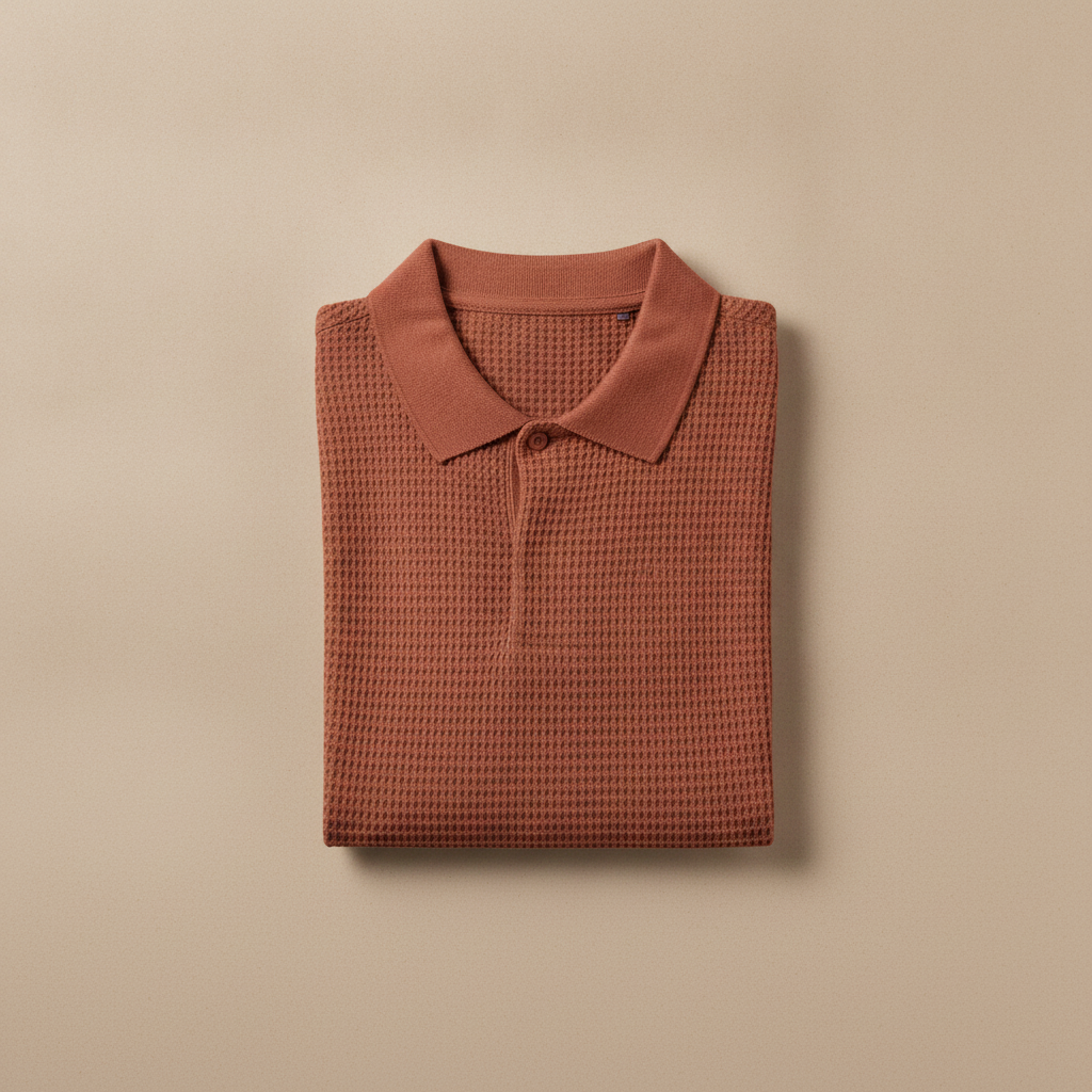 Polo Uomo Waffle Knit Testurizzata – Effetto Nido d'Ape Elegante - Terracotta