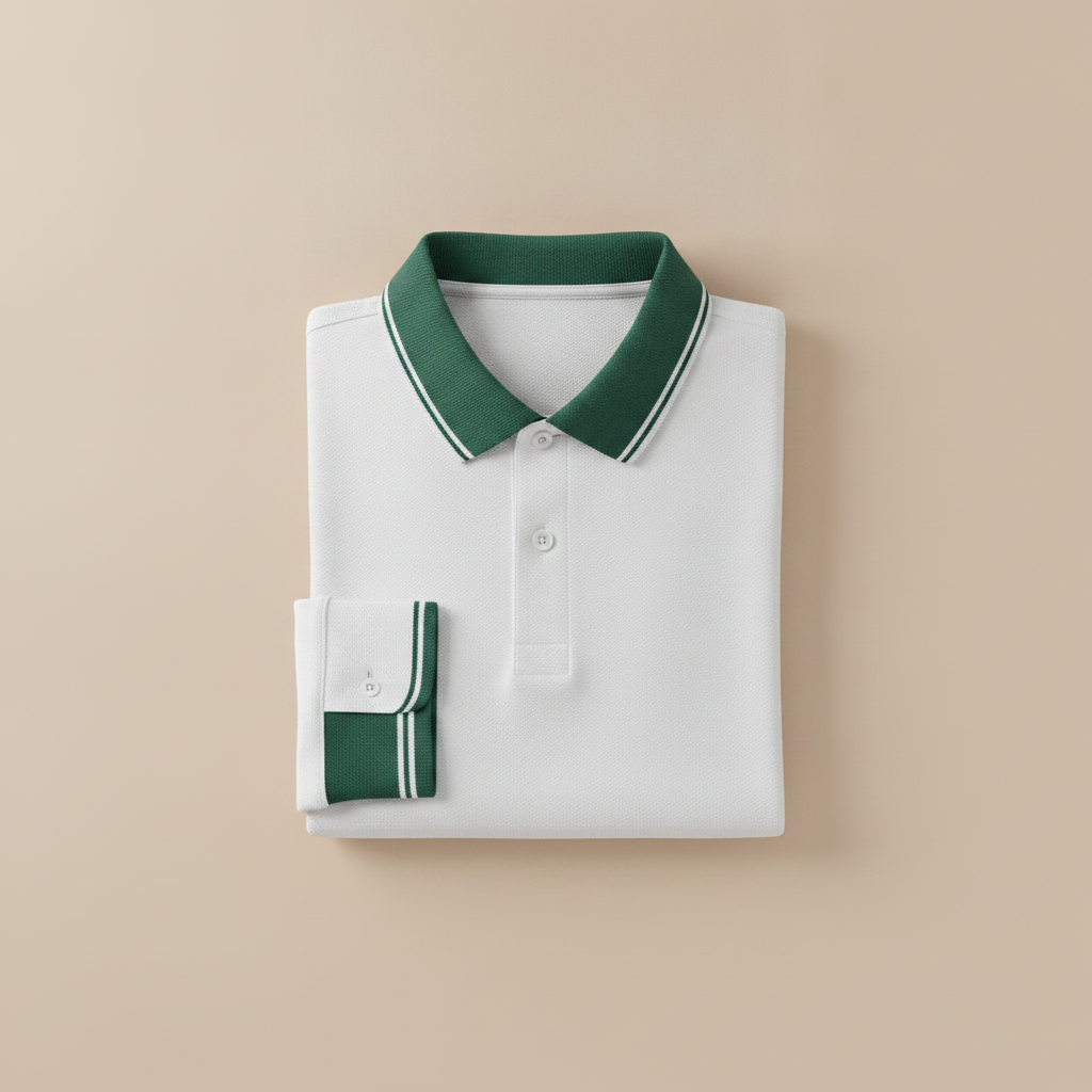 Polo Uomo con Bordi a Contrasto – Colletto e Polsini Rigati Eleganti - Verde con Bianco