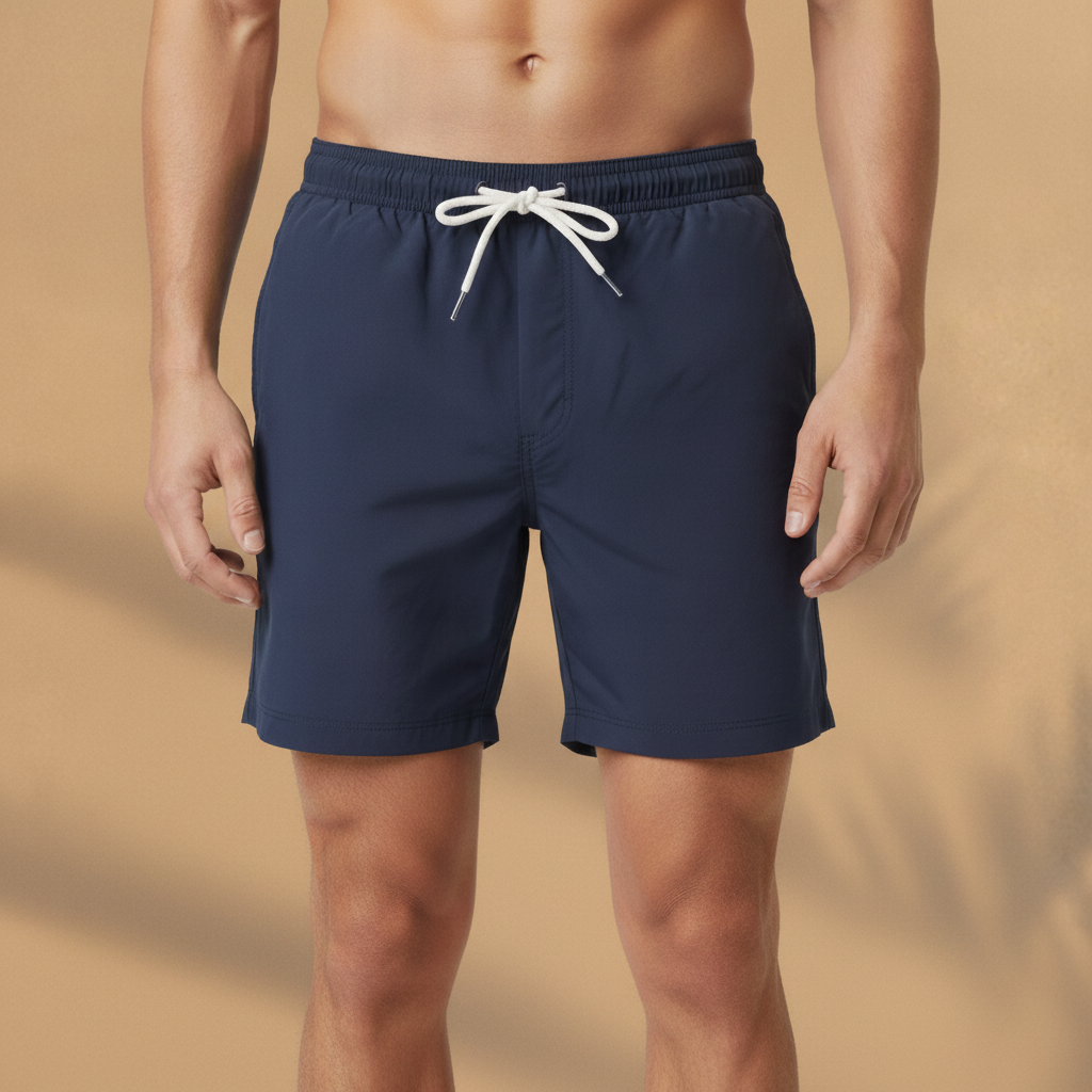 Costume Uomo Boxer ad Asciugatura Rapida – Tinta Unita Essenziale - Blu Navy - indossato