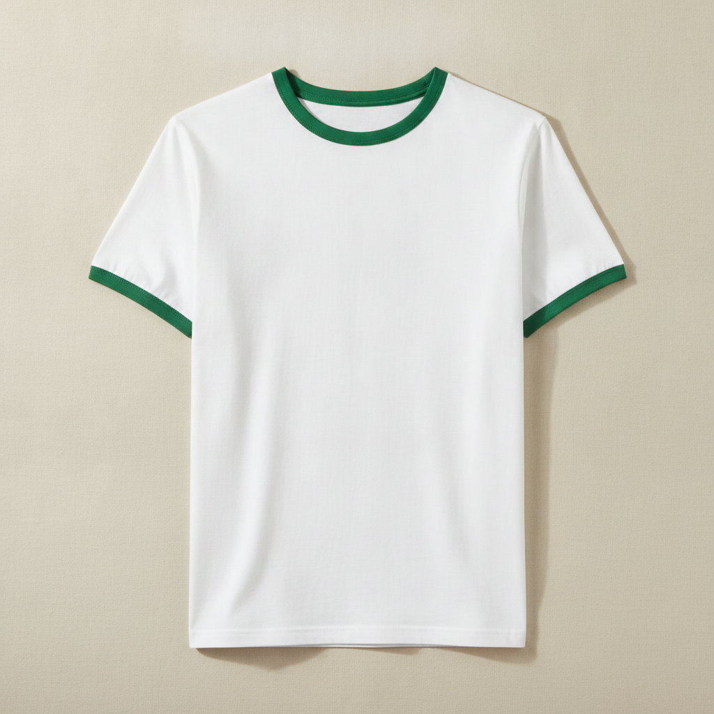 T-shirt Uomo con Bordi a Contrasto – Stile Ringer Rétro - Bianco con Verde