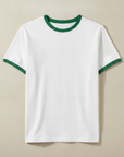 T-shirt Uomo con Bordi a Contrasto – Stile Ringer Rétro - Bianco con Verde