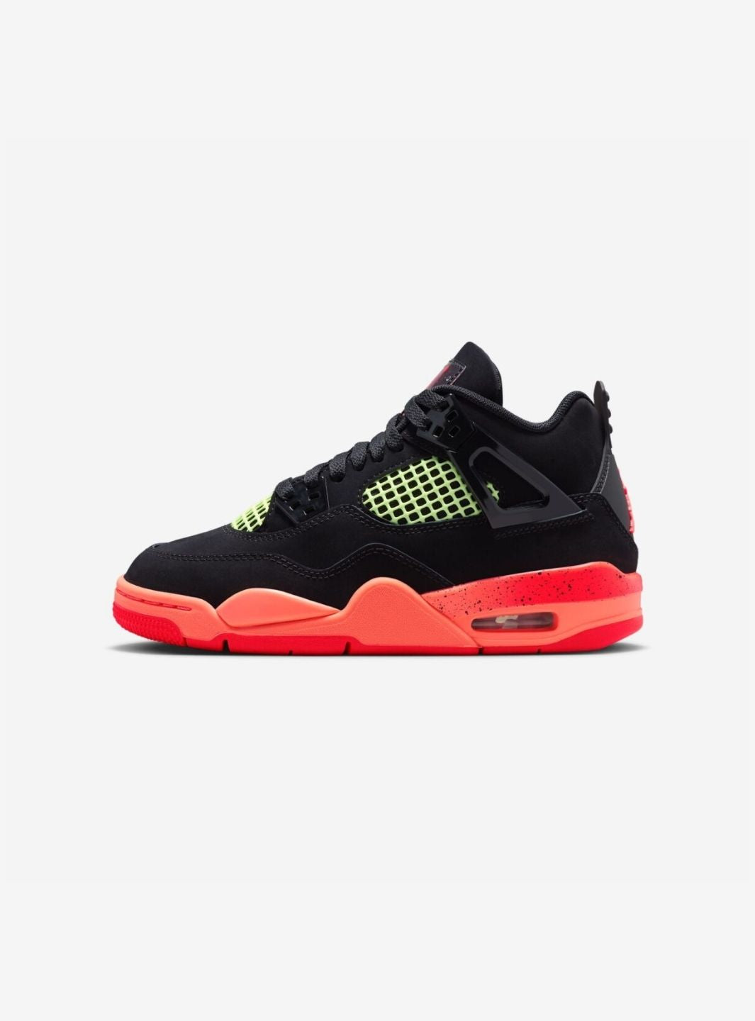 Nike Air Jordan 4 Retro Black Infrared Barely Volt sneakers alte in nero verde - vista laterale