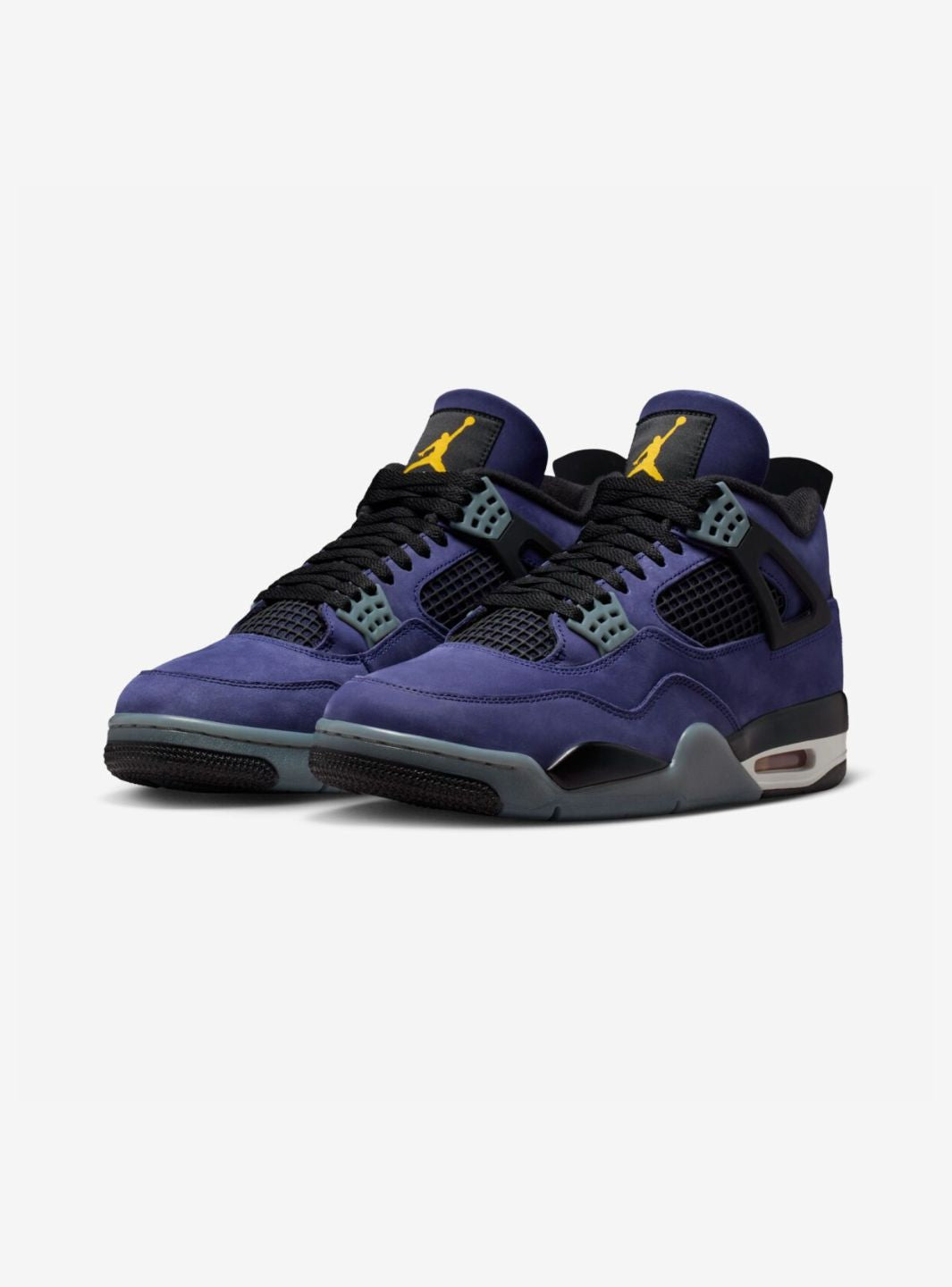 Nike Air Jordan 4 Retro Lakers sneakers alte in viola giallo - vista frontale