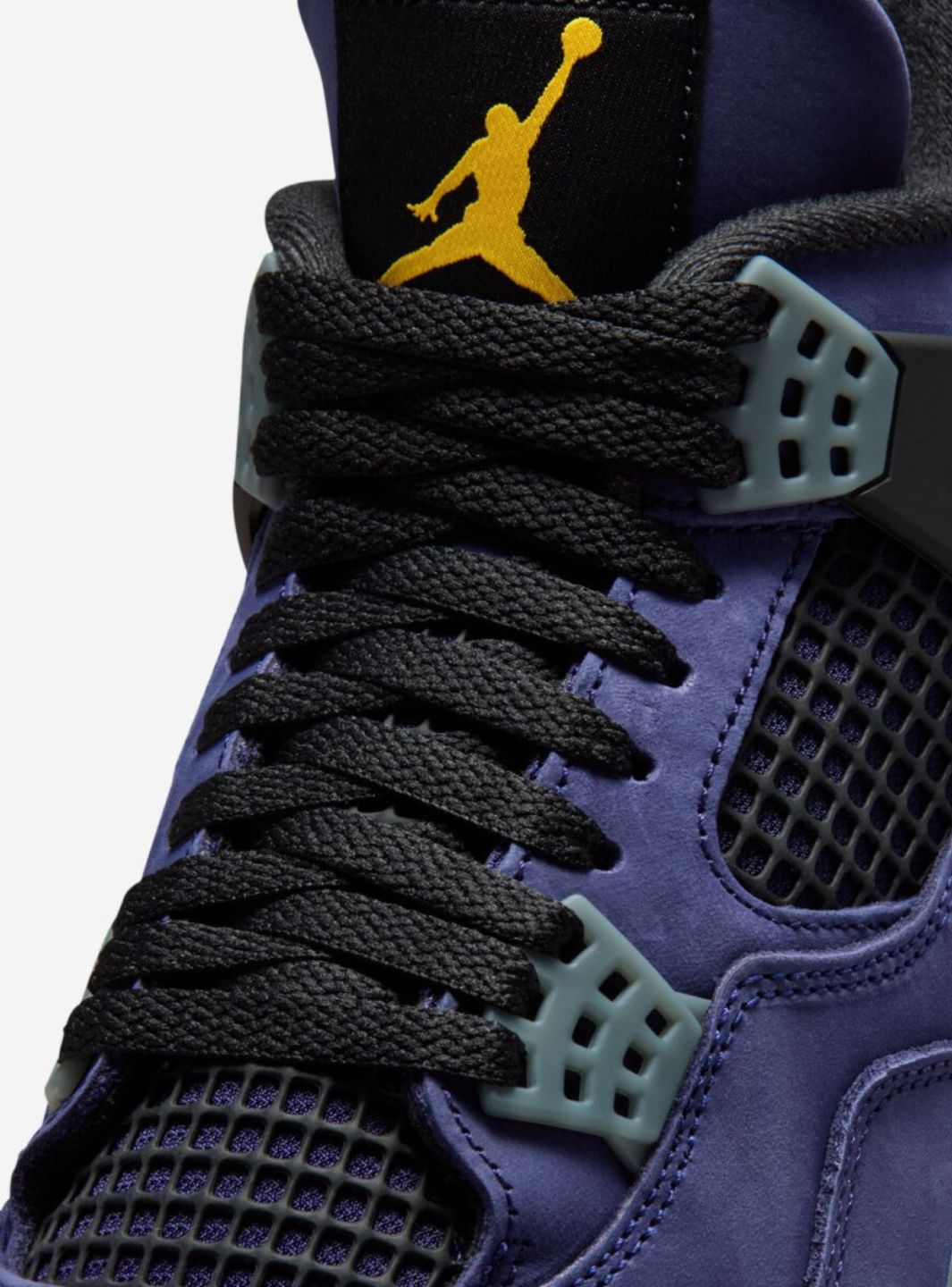Nike Air Jordan 4 Retro Lakers sneakers alte in viola giallo - dettaglio suola