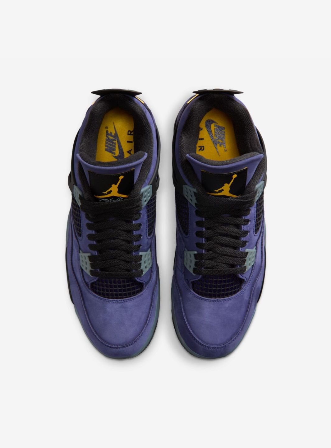 Nike Air Jordan 4 Retro Lakers sneakers alte in viola giallo - vista posteriore