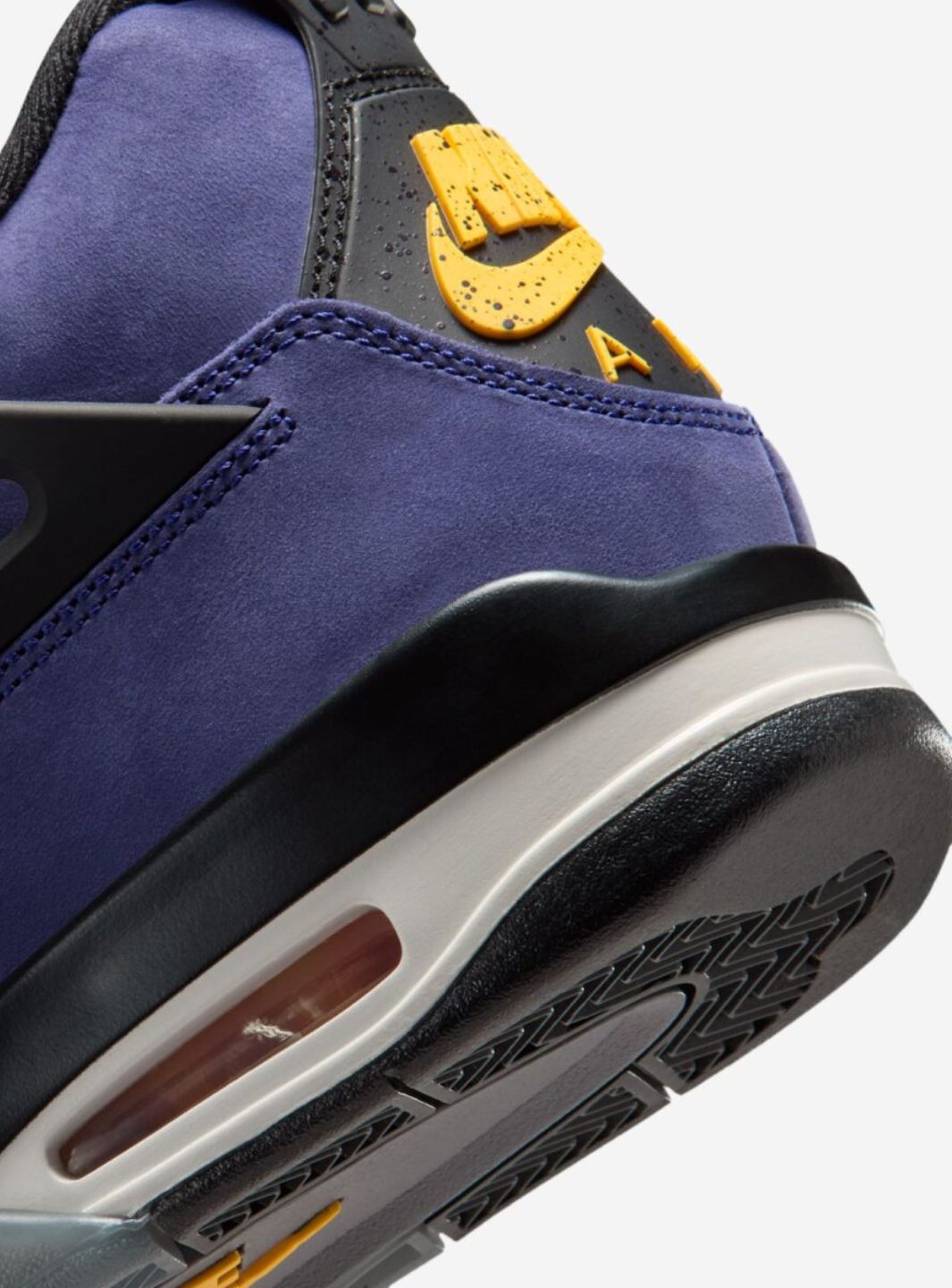 Nike Air Jordan 4 Retro Lakers sneakers alte in viola giallo - dettaglio tomaia