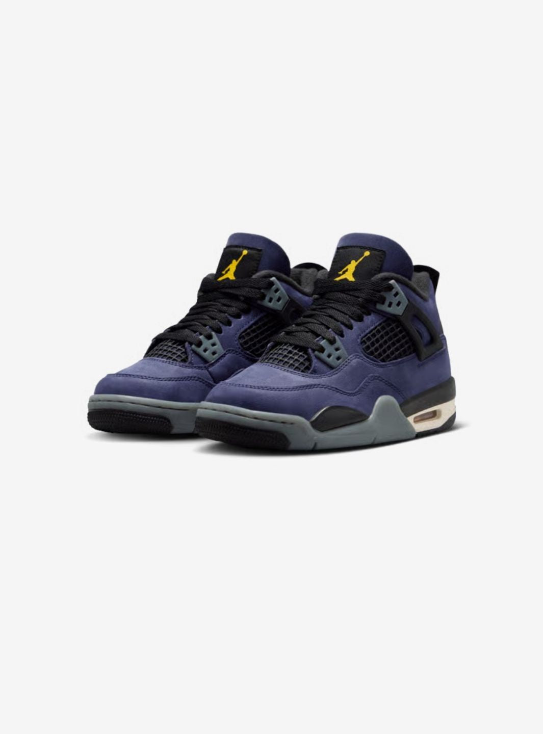 Nike Air Jordan 4 Retro Lakers sneakers alte in viola giallo - vista frontale
