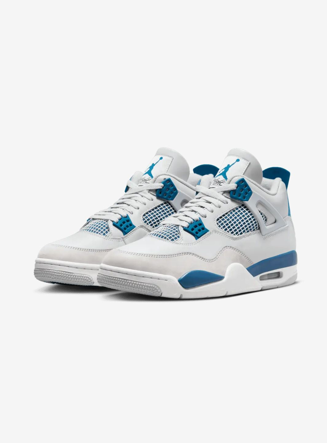 Nike Air Jordan 4 Retro Military Blue sneakers alte in bianco blu - vista frontale